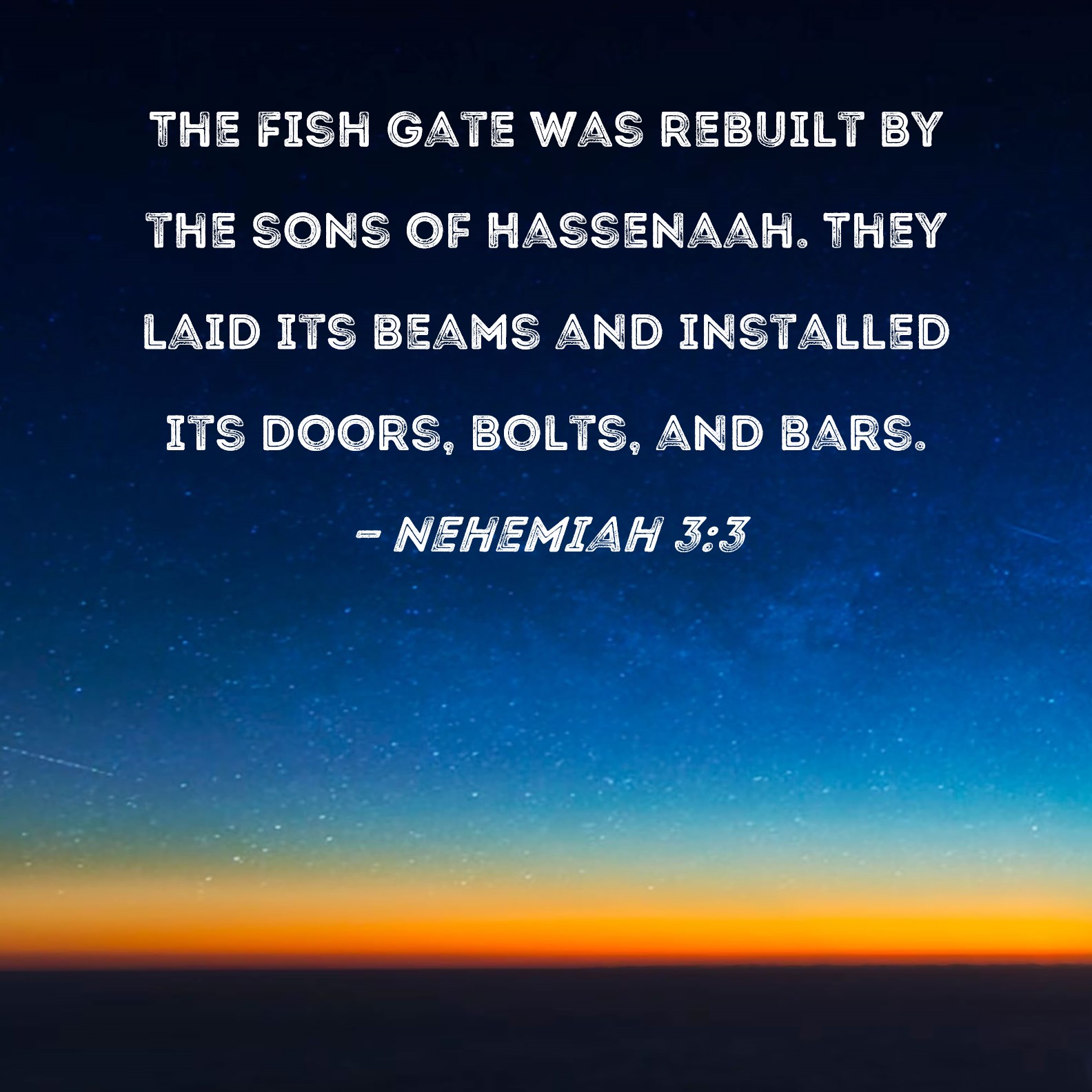 Nehemiah 3 3 The Fish Gate Was Rebuilt By The Sons Of Hassenaah They 