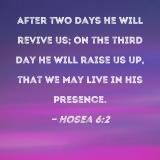 Hosea 6:2 After two days He will revive us; on the third day He will raise  us up, that we may live in His presence.