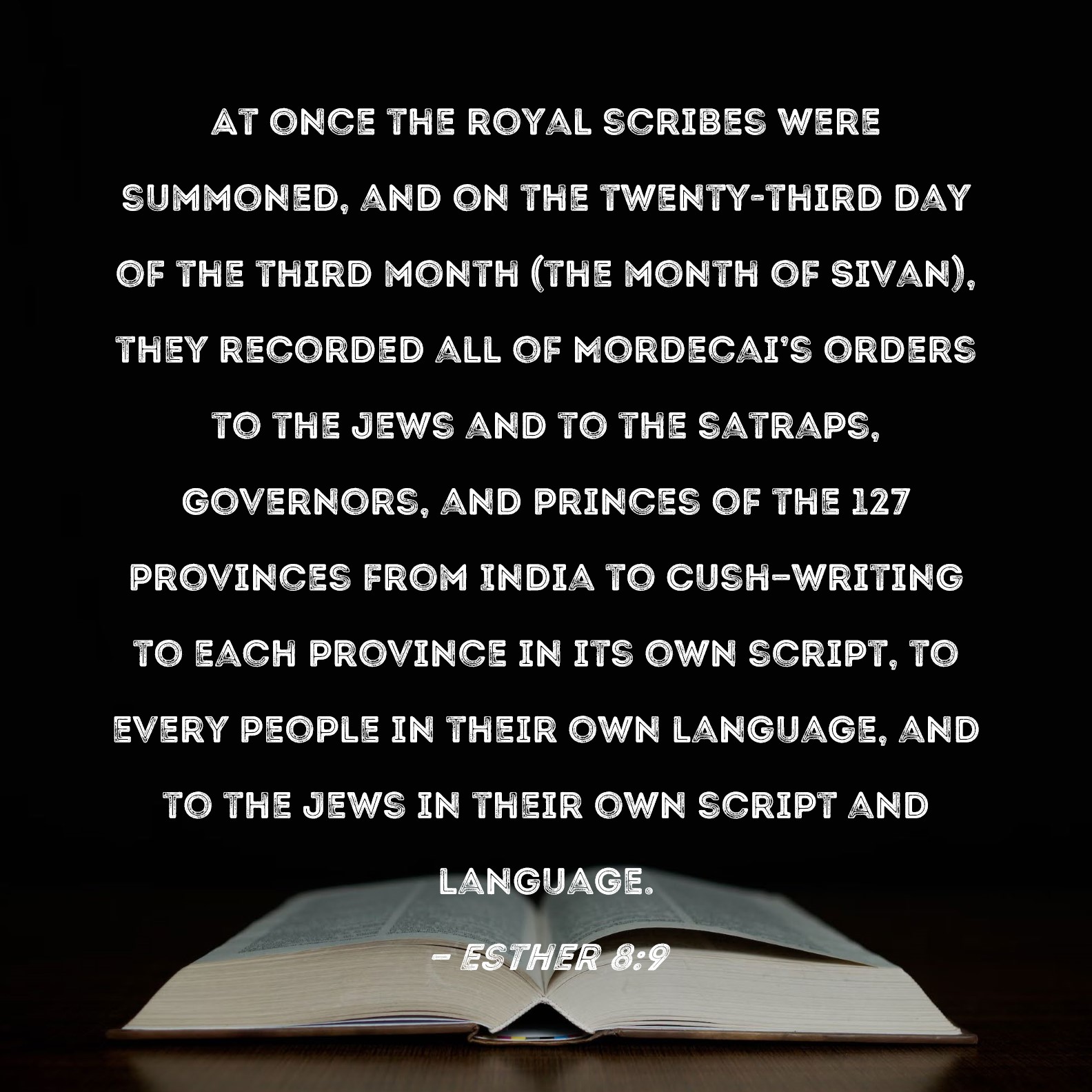 Esther 8:9 At once the royal scribes were summoned, and on the twenty