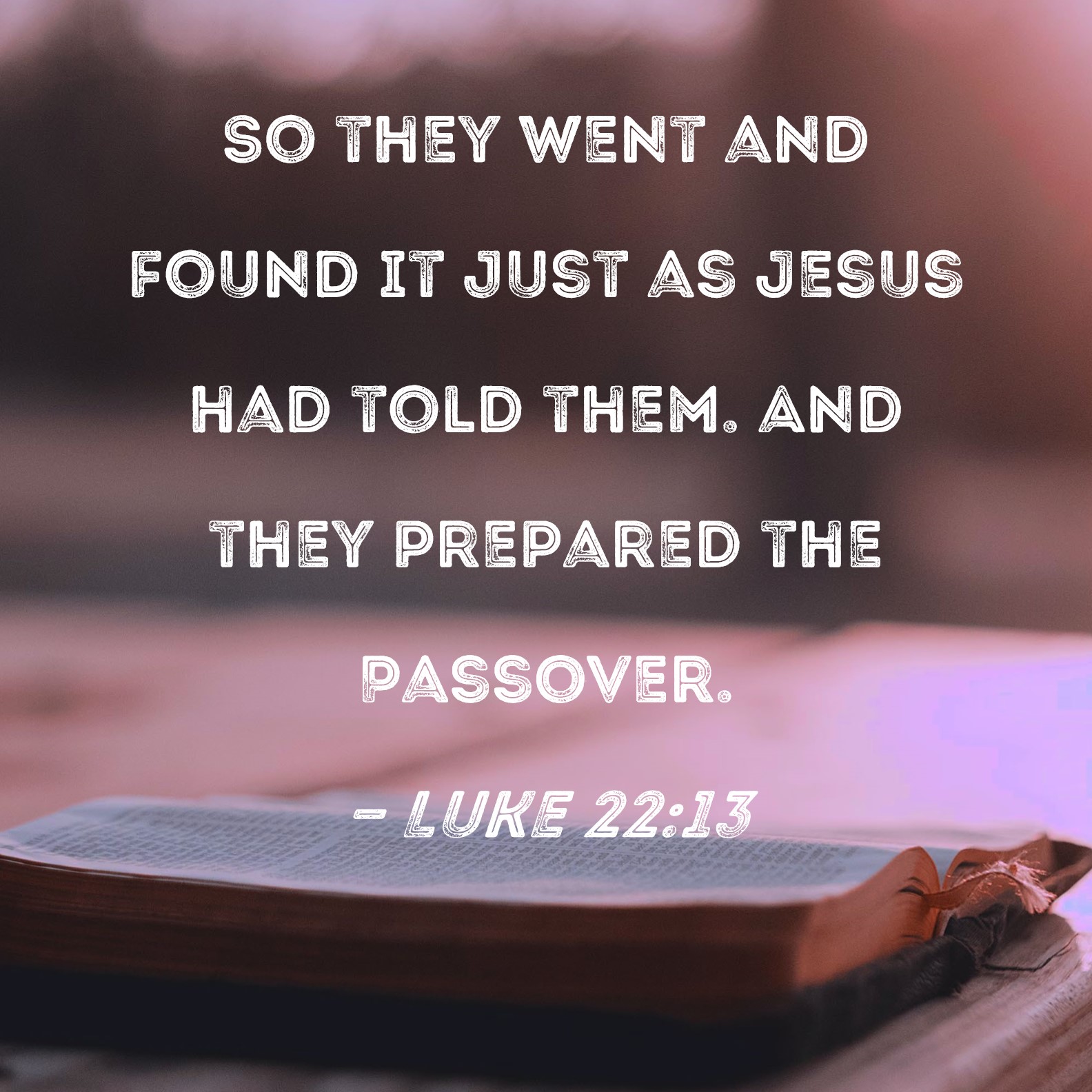 Luke 22:13 So they went and found it just as Jesus had told them. And ...