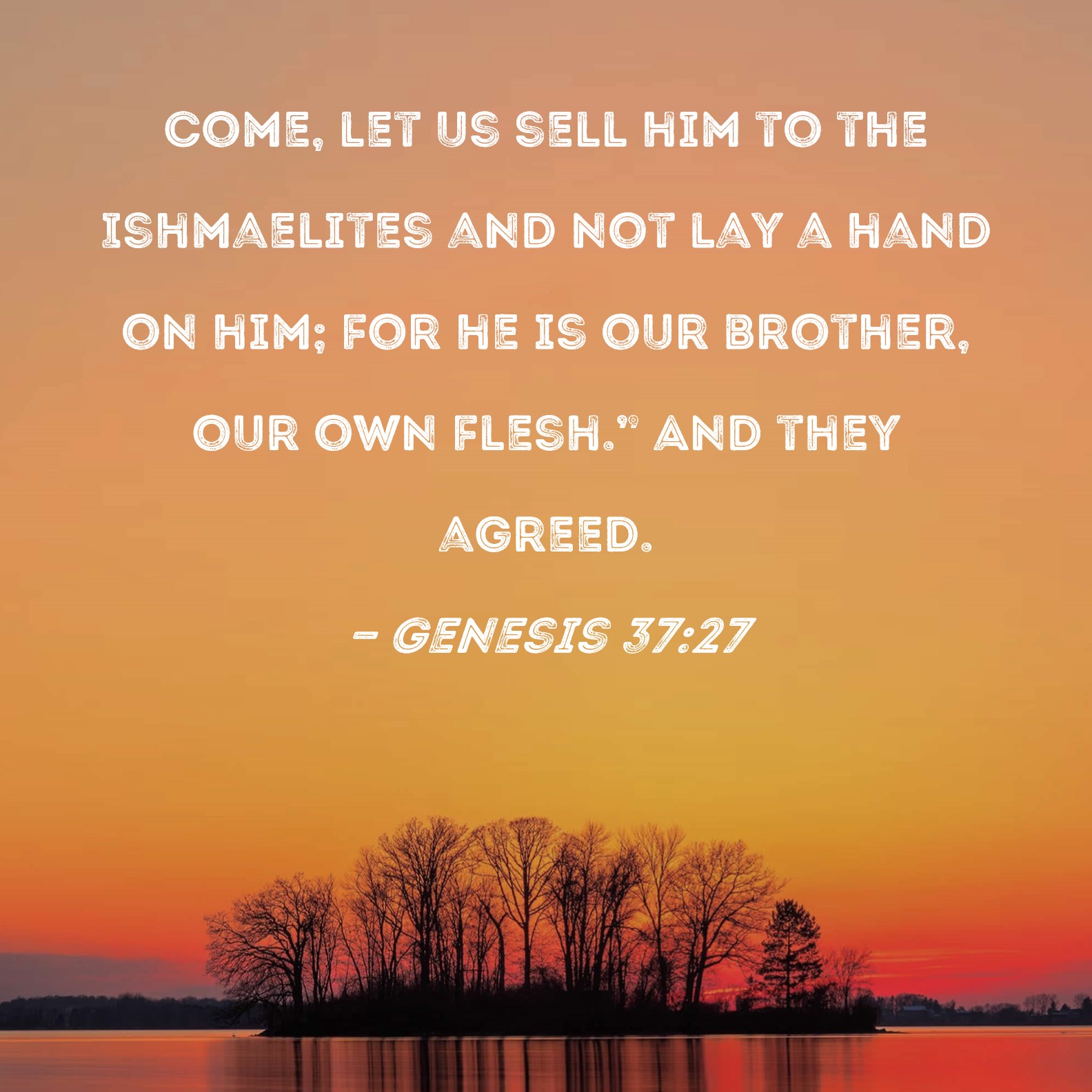 Genesis 37:27 Come, let us sell him to the Ishmaelites and not lay a hand  on him; for he is our brother, our own flesh." And they agreed.