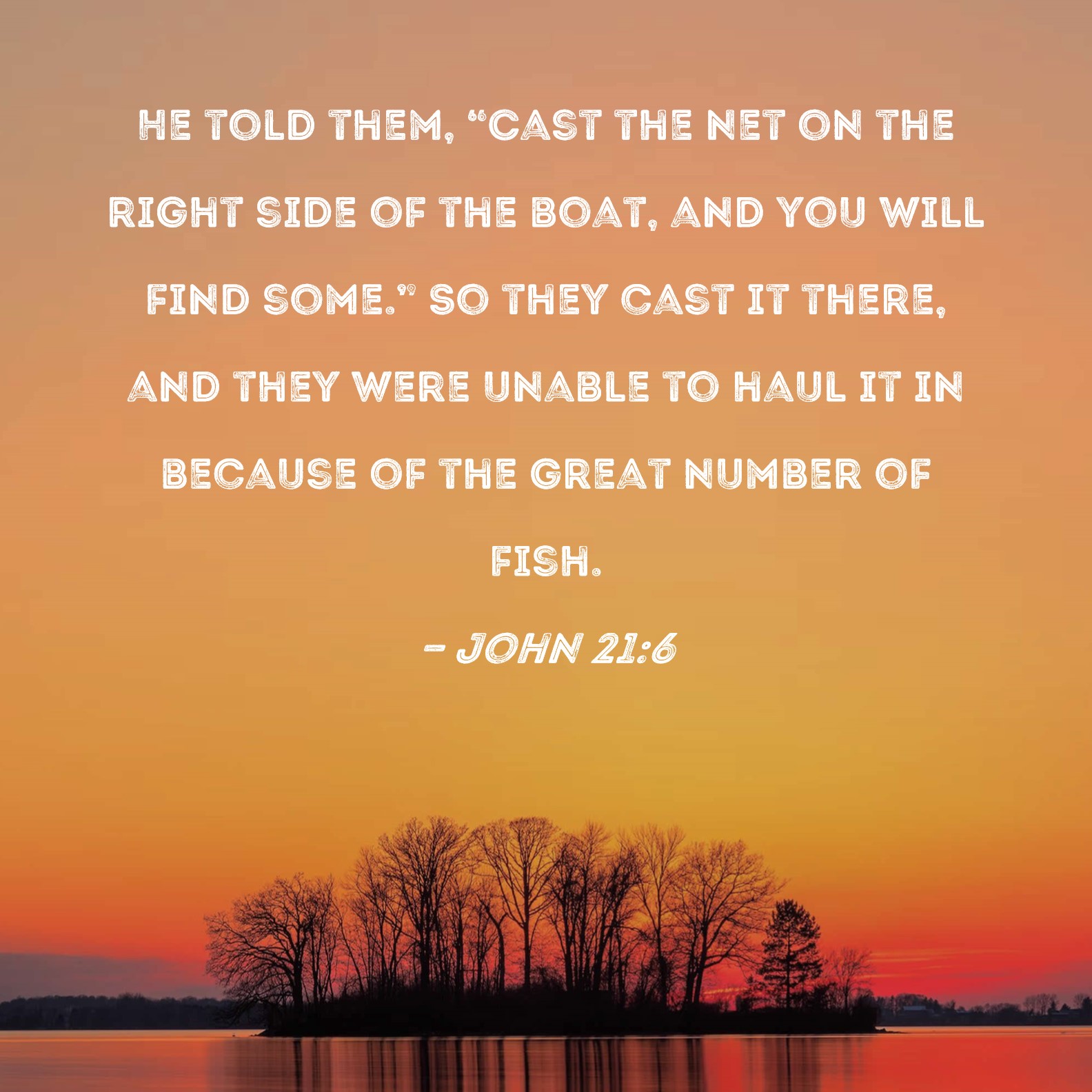 John 21:6 He told them, Cast the net on the right side of the boat, and  you will find some. So they cast it there, and they were unable to haul it