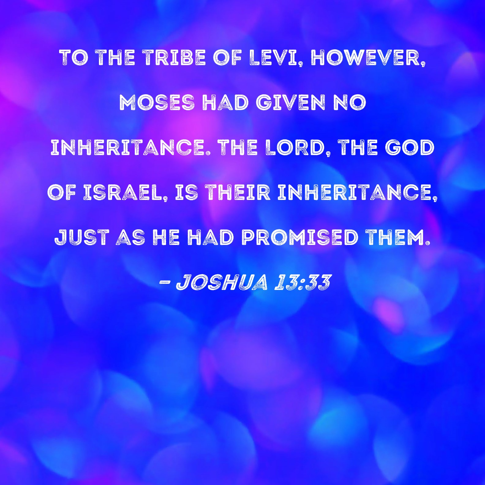 Joshua 13:33 To the tribe of Levi, however, Moses had given inheritance. The LORD, God of Israel, is their just as He had promised them.