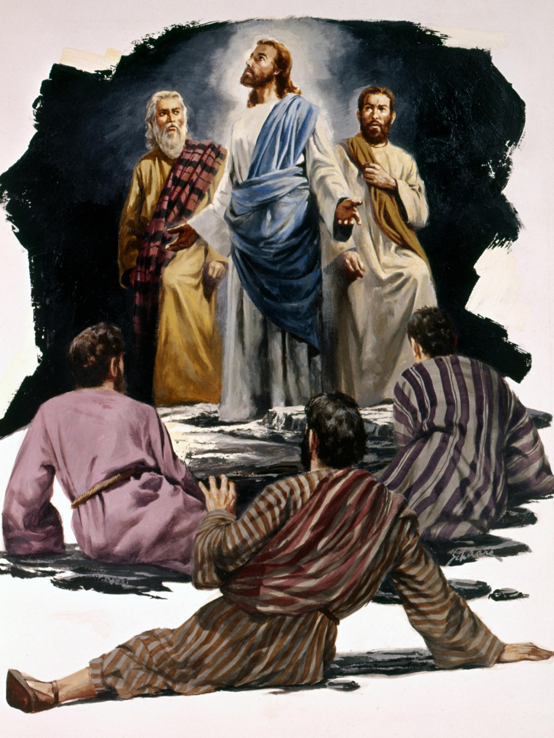 Jesus is transfigured on a mountain