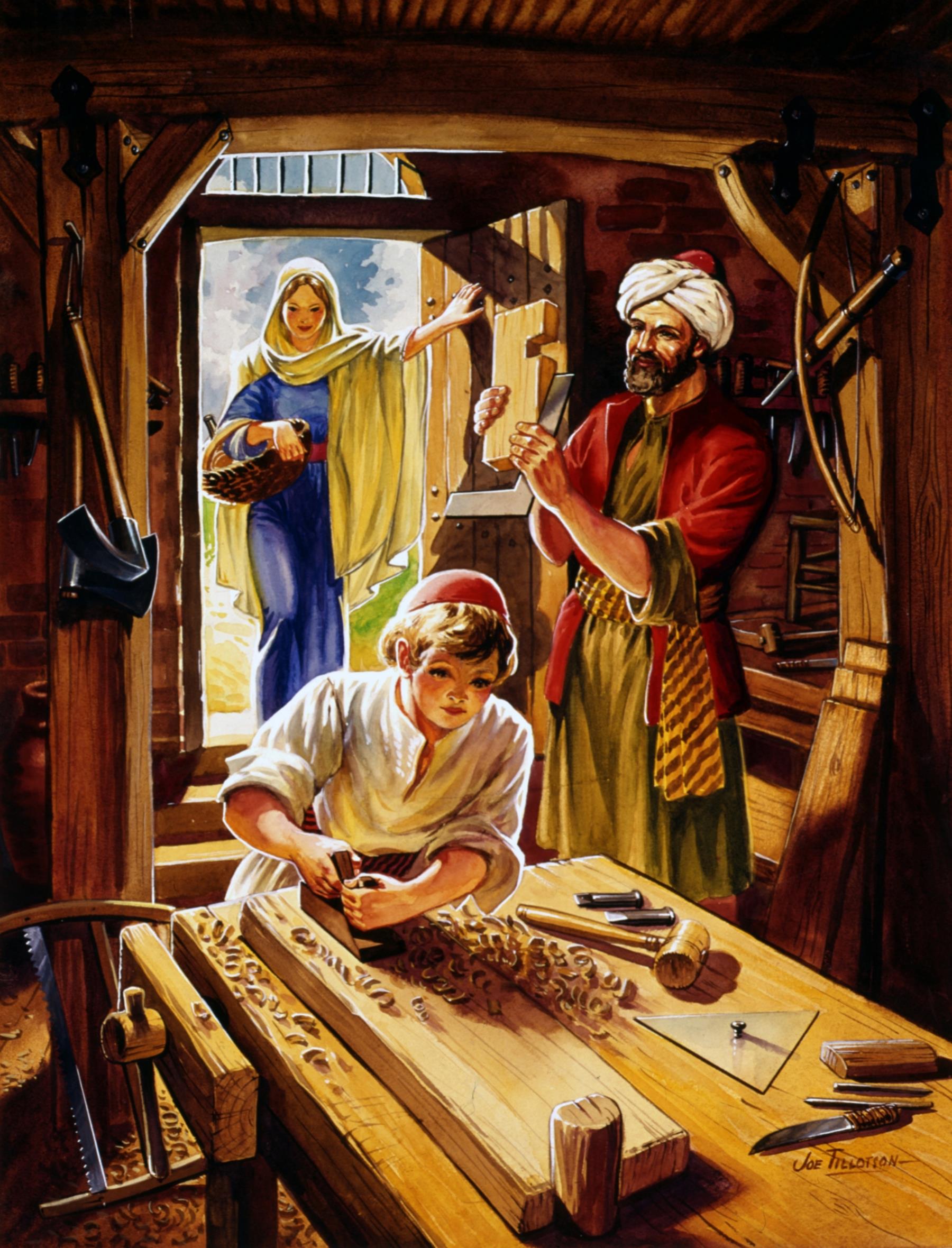 The boy Jesus works in Joseph's carpentry shop